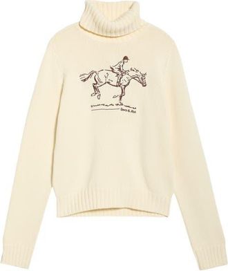 Sporty & Rich Horse Embroidered Cotton Turtleneck Sweater in Ecru at Nordstrom, Size X-Small