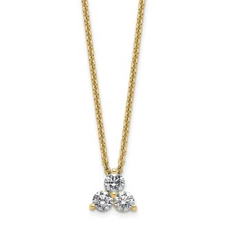 Diamond2Deal 14K Gold 3/8 Ct Lab Grown Diamond Three Stone Necklace 18 Clarity VS, Color D-E