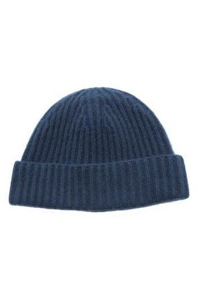 Portolano Cashmere Ribbed Cuffed Beanie in Classic Navy at Nordstrom Rack