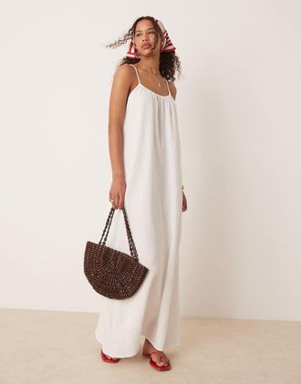 Vila crinkle cotton maxi cami slip dress in white