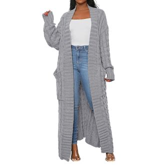 Generic Cable Knit Cardigan Women Long | Longline Cardigans For Ladies Solid Color Long Cardigan Loose Chunky Cardigan Tweed Knitted Sweater Maxi Crochet Card