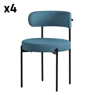 ML Design Set 4x sillas de comedor tejido teddy azul de terciopelo