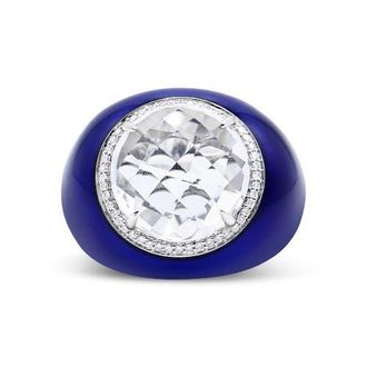House of Brilliance 18K Gold Quartz & 1/5 Ct Diamond Halo with Enamel Ring in White at Nordstrom