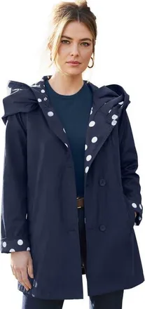 Jessica London Reversible A Line Raincoat in Navy White Dot at Nordstrom, Size 28