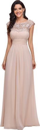 Ever-pretty Bridesmaid Dresses Womens Lacey Neckline Open Back Ruched Style Autumn Dresses Blush 16UK