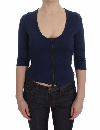 Exte Womens Zipup Blouse Three Quarter Sleeves - Dark Blue Nylon - Size EU 40 (Womens)