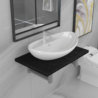 vidaXL Conjunto De Muebles De Ba&ntilde;o 2 Piezas Cer&aacute;mica Negro Vidaxl