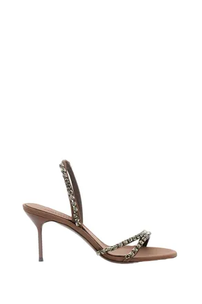 PARIS TEXAS Stiletto Heel Sandals with Grey Crystal Embellishments