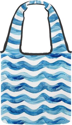 Generic Waves Prints Reversible Canvas Shoulder Tote - Double-Sided Print, 12oz Cotton, 27cm Drop, Fold-Flat Bag for Travel, Shopping, Street Outings