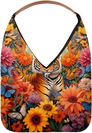 Generic Sunflower Butterflies Tiger Reusable Lightweight Grocery Bags - Foldable Into Compact Pouch, Washable & Sturdy, Multipurpose for Shopping and Travel