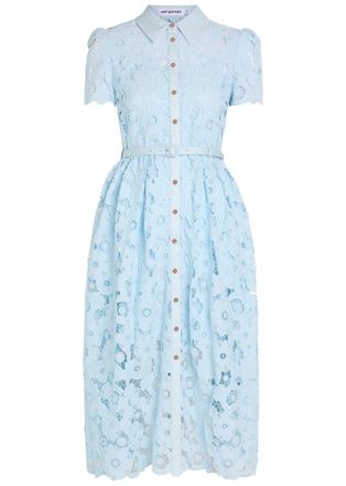 Self Portrait Belted Guipure-lace Midi Shirt Dress - Blue - 16 (UK16 / XL)