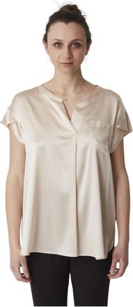 Caliban Open Kraag Korte Mouw Overhemd - Dames - Blouses - Beige - L - Overhemden