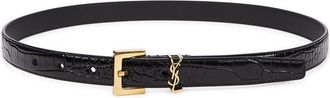 Saint Laurent Logo Crocodile-effect Leather Belt - Black - 95 (UK16/ XL)