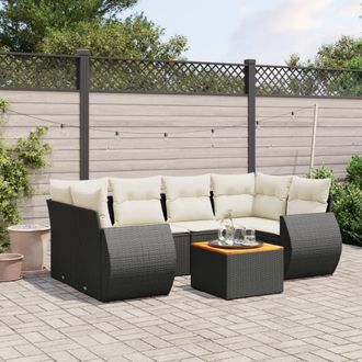 vidaXL Set De Comedor De Jard&iacute;n 7 Pzas Y Cojines Rat&aacute;n Sint&eacute;tico Negro Vidaxl