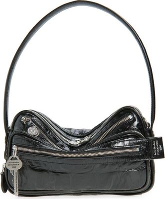 Acne Studios Camero Party Croc Embossed Leather Shoulder Bag in Black at Nordstrom