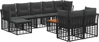 vidaXL Conjunto De Sof&aacute;s De Exterior 10 Uds. Negro Y Gris Oscuro Vidaxl