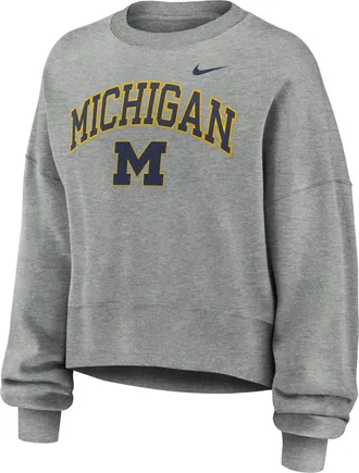 Nike Michigan Phoenix Arch Nike Womens College Pullover Crew in Grey | 01D706GMWN-Y48