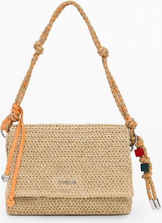 Desigual Borsa media in rafia beige con ciondoli-Neutro