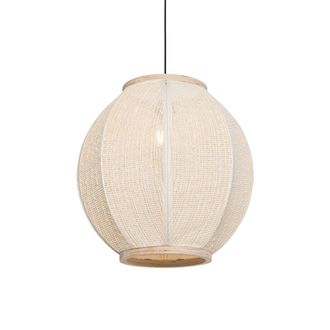 QAZQA Oriental L&aacute;mpara Colgante Oriental Natural 46 Cm - Rob Textil /acero /madera Ovalada Adecuado Para Led Max. 1 X 60 Watt - Qazqa