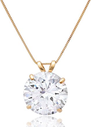 MAX + STONE 14K Gold 10MM Solitaire Cubic Zirconia Pendant Necklace with 18 Inch Box Chain