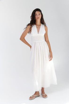 H&M Picot-trimmed Cotton Dress in White at Nordstrom, Size X-Small