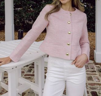 Sail to Sable Tweed Button Front Jacket In Blush