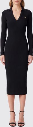Elisabetta Franchi Abito midi a tubino in maglia a coste con scollo a V