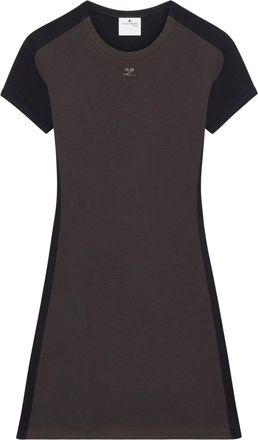 Courr&egrave;ges contrast-frame cotton mini dress - women - Cotton - S - Brown