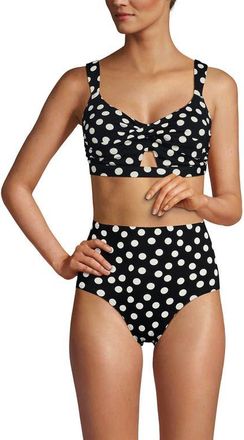 Lands End Twist Front Bikini Top in Black/egret White Tossed Dots at Nordstrom, Size Xx-Small