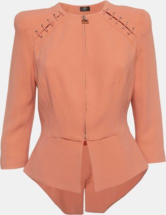 Elisabetta Franchi Peach Crepe Lace-Up Jacket