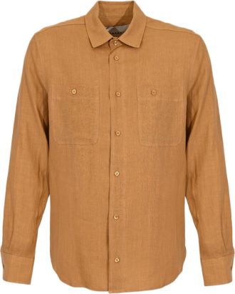 Amaranto Relaxed-Fit Beige Long-Sleeved Shirt With Classic Collar