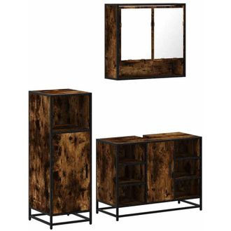 vidaXL Set De Muebles Ba&ntilde;o 3 Pzas Madera Contrachapada Roble Ahumado Vidaxl