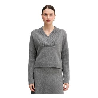 Benetton V-hals Breiwerk - Dames - V-hals truien - Grijs - M - Wol - Truien & Vesten