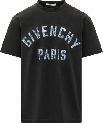 Givenchy Tops, Heren, Zwart, L, Katoen, T-shirt van katoen met geborduurde Paris Pompom