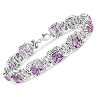 House of Brilliance 925 Sterling Silver 7x7 mm Purple Amethyst and 1/10 cttw Diamond Square Shape Tennis Bracelet
