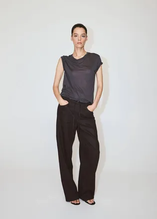 Mango Pantaloni lino fiocco cioccolato - Donna - 36 - MANGO