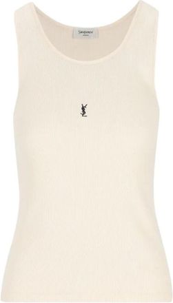 Saint Laurent Natural Embroidered Logo Tank Top