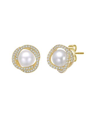 Rachel Glauber 14K Plated 6mm Pearl CZ Stud Earrings