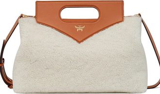 MCM Soft Diamond Shoulder Bag in Shearling and Leather in White at Nordstrom, Size Large