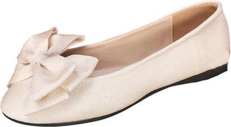 Generic Womens Flat Shoes Bow Casual Pumps Shoes Solid Color Lightweight Fashionable Comfortable Elegant Classic Slip On Ballet Flats Wedding Party White