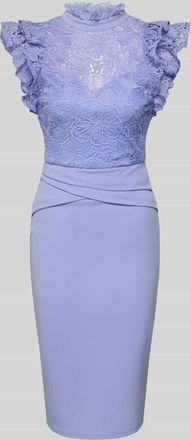 Lipsy Cocktailkleid mit Stehkragen und Häkelspitze in Hellblau, Größe 32