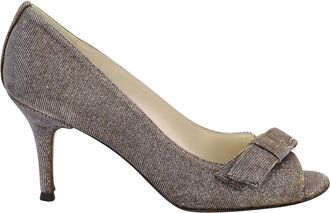 Stuart Weitzman Peep Toe Bow Detail Heels in Silver Polyester