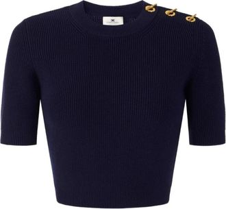Elisabetta Franchi Round-neck Truien - Dames - Ronde hals truien - Blauw - XL - Truien & Vesten