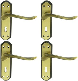 Loops 4x PAIR Curved Handle on Sculpted Lock Backplate 180 x 48mm Florentine Bronze
