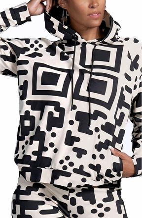 Dai Moda QR Code Print Modal Blend Hoodie in Cream at Nordstrom, Size Medium