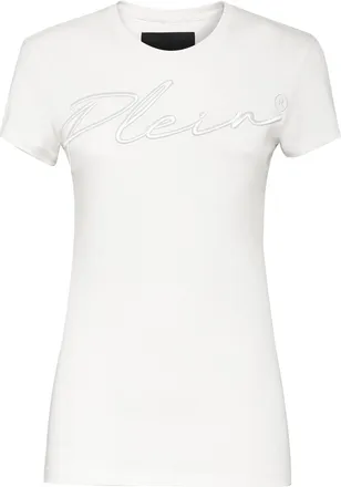 Philipp Plein Satin T-shirt Round Neck SS Embroidery Signature