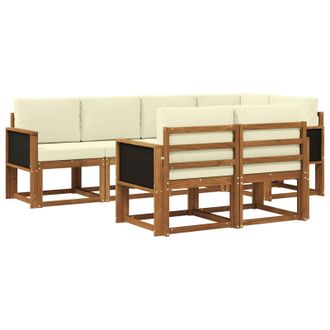vidaXL Conjunto De Sof&aacute;s De Exterior 7 Pcs Natural Y Crema Poli&eacute;ster Vidaxl
