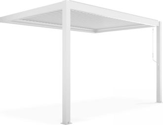 Oviala P&eacute;rgola bioclim&aacute;tica adosada blanca de aluminio de 3x4 m
