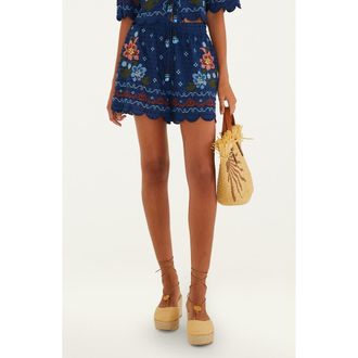 Farm Rio Stitched Garden Cover-Up Shorts in Dark Blue at Nordstrom, Size X-Small