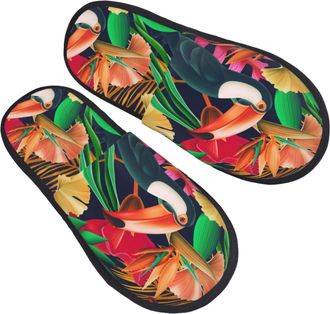 Generic Women Men Slippers Toucan Bird And Tropical Plant House Shoes Deluxe Indoor Shoes Comfort Plush Bedroom Slippers For Spa Indoor Outdoor L